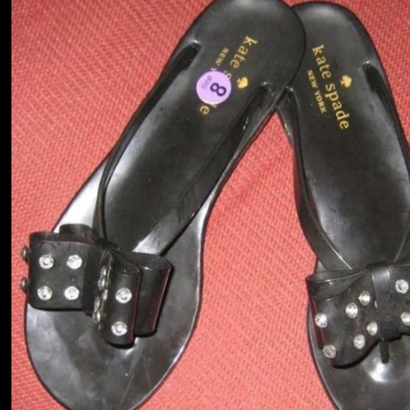 ❤️KATE SPADE New York Black Rhinestone Bow Jelly Sandal Slide Flip Flop Shoes 8 - Picture 1 of 7